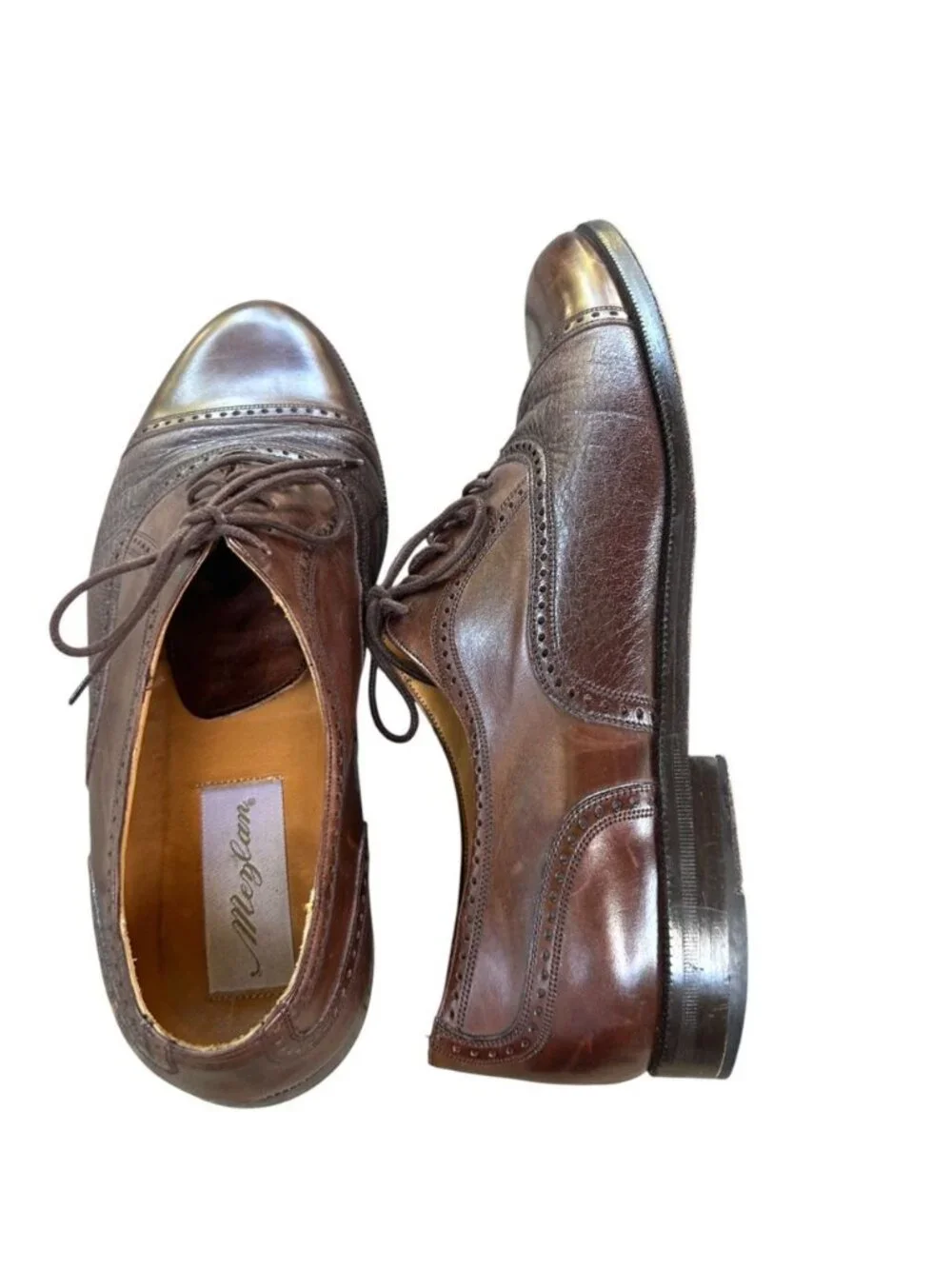 Mezlan Men's Florence Brown Leather Cap  Toe Dress Shoes Size 8 W